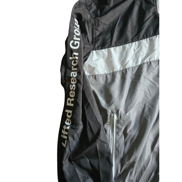 Mens LRG Wind‎ Breaker Full Zip Up Hoodie large hiking lightweight black pockets - Picture 2 of 5